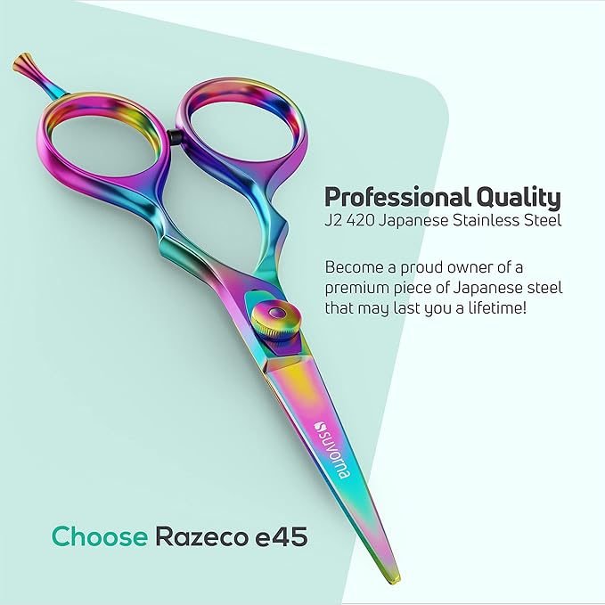 Suvorna 5.5" Multicolor Hair Cutting Scissors for Professionals, Barbers - Hair Shears for Cutting, Trimming, Grooming - Sharp Hair Scissors Professional - Right Hand Barber Scissors for Men and Women