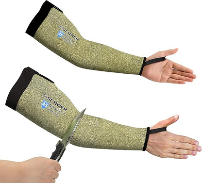 Schwer CORE Arm Protection Sleeves S081, ANSI A5 Cut Resistant Sleeves with Thumbhole, Non-PFAS Flame Resistant Welding Sleeve for Work, Kitchen, Farmers Sleeve for Gardening Arm Guards for Biting