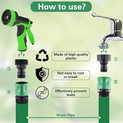 16 Pieces Garden Hose Quick Connect Fittings 3/4 Inch Plastic Water Hose Quick Connect Male and Female Water Hose End Adapters with 10 Pieces Rubber Washer（Green）