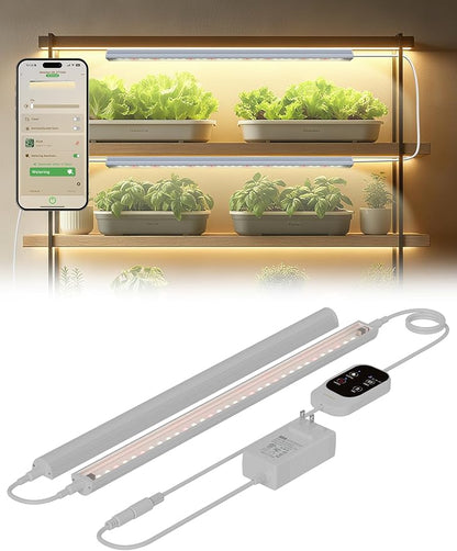 Smart Grow Light for Indoor Plants,3500K Full Spectrum LED Plant Light Strips with 3/9/12H Auto Timer,Stepless Dimming,Modular Design，Plug and Play (White, 2 Pack 16W)