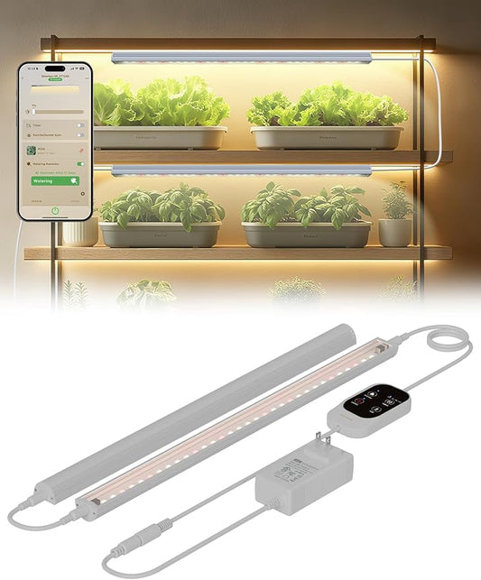 Smart Grow Light for Indoor Plants,3500K Full Spectrum LED Plant Light Strips with 3/9/12H Auto Timer,Stepless Dimming,Modular Design，Plug and Play (White, 2 Pack 16W)