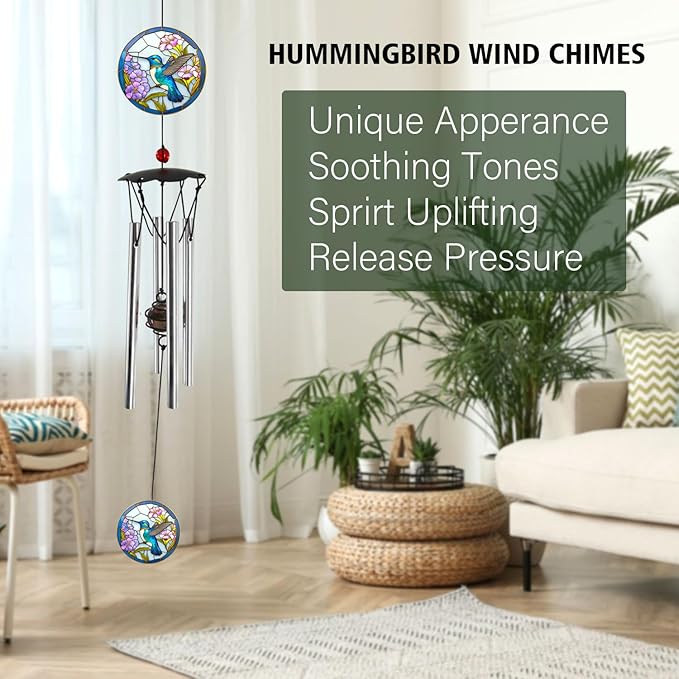 Wind Chimes for Outside 24" Hummingbird Wind Chimes Outdoor Home Patio Garden Decor Hummingbird Gifts Windchimes Outdoors Gift Ideas for Women Mom Grandma Sisters