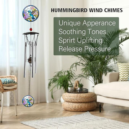 Wind Chimes for Outside 24" Hummingbird Wind Chimes Outdoor Home Patio Garden Decor Hummingbird Gifts Windchimes Outdoors Gift Ideas for Women Mom Grandma Sisters