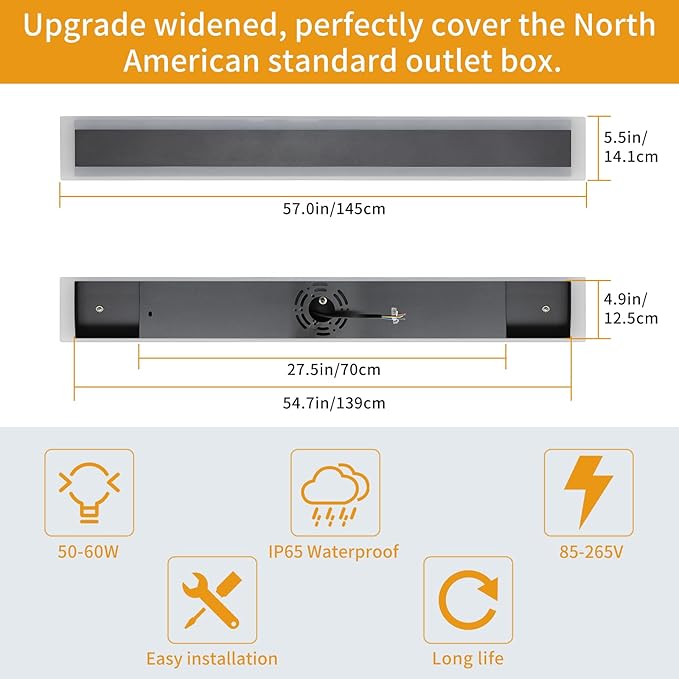 Upgrade Widened 2 Pack 57inch Long Modern Outdoor Wall Light, Dimmable 3000K-6000K, IP65 Waterproof Exterior Wall Sconces, 50W, Black LED Wall Mount Light for Home, Yard, Garden with Remote Control