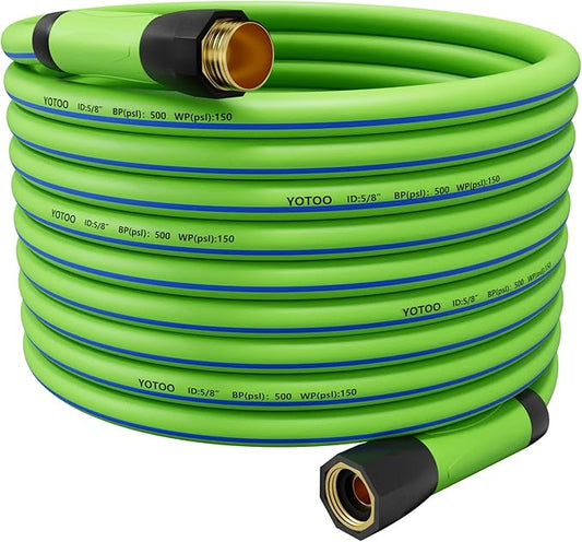 YOTOO Heavy Duty Hybrid Garden Water Hose 5/8-Inch by 100-Feet 150 PSI Kink Resistant, Flexible with Swivel Grip Handle and 3/4" GHT Solid Brass Fittings, Green+Blue