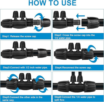 1/2 to 1/4 Drip Irrigation Fittings,4-Ways Barbed Tee 1/2 inch Drip Irrigation Tubing (1/2" ID x0.6-0.63" OD) 16mm to 1/4 inch Irrigation Tube Fitting Anti-Drop Barbed Connectors,12Pcs