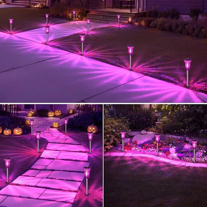 DERAYSION Halloween Solar Lights Outdoor Pathway Lights Purple LED Waterproof Yard Landscape Acrylic Lamp Auto Dusk-to-Dawn Halloween Decorations Outdoor for Path, Garden 8 Pack