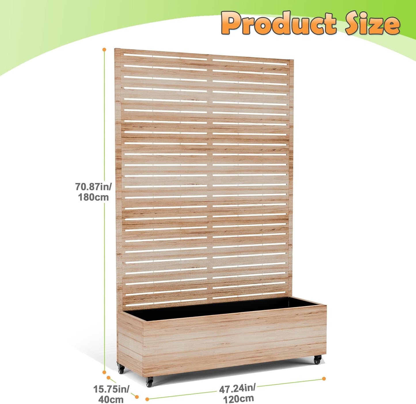 Metal Raised Garden Bed with Trellis, 2-in-1 Planter Box & Privacy Screen for Climbing Plants, Outdoor Standing Flower Bed with Drainage Holes, 47.2" L x 16.7" W x 70.8" H, Acacia Wood Grain