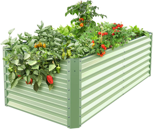 Galvanized Raised Garden Bed Box 24" Tall Beds for Gardening Planter Outdoor Garden Boxes Raised Metal Beds for Vegetables 72"X36"X24", Sage Green