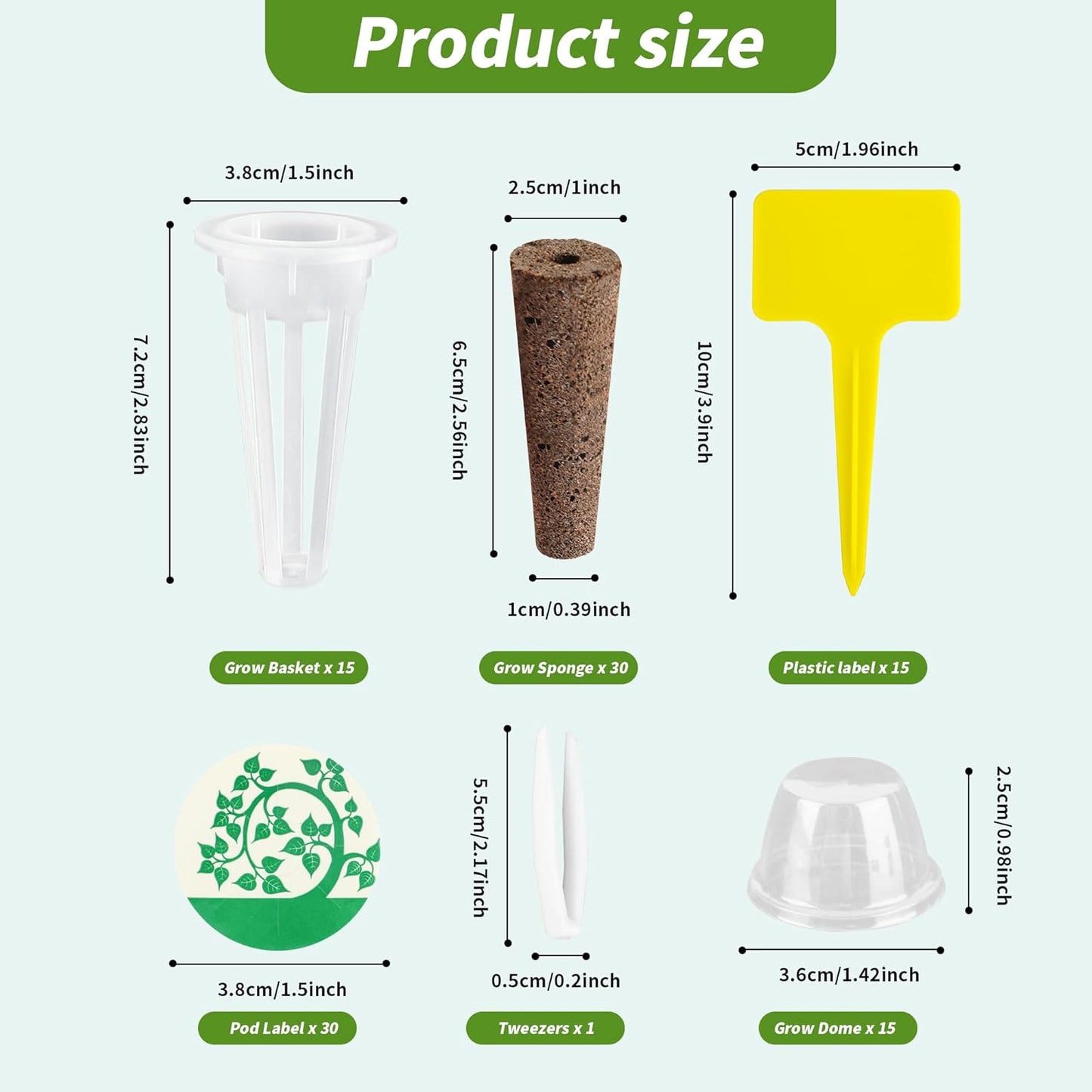 106 pcs Seed Pod Kit for Aerogarden,Grow Anything Kit for Indoor Hydroponics with 30 Grow Sponges,30 Pod Labels,15 Grow Baskets,15 Grow Domes,15 Tags,1 Tweezer.