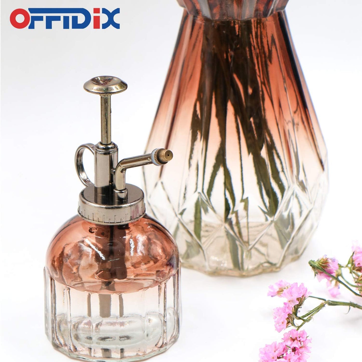 OFFIDIX Glass Watering Spray Bottle,Plant Mister Watering can Indoor with Bronze Plastic Top Pump, Glass Small Watering Can for Indoor Potted Plants Outdoor House Plant
