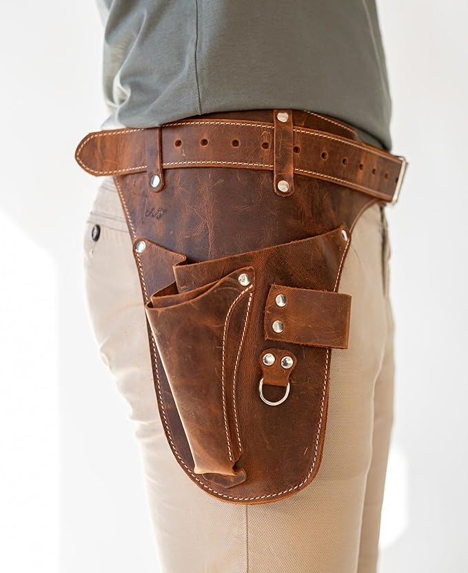 Garden Florist Tool Belt for Men | Leather Tool Belt for Women | Handmade Belt for Gardener, Electrician, and Carpenter | Leather Florist Belt (Brown CrazyHorse) (Brown with engraving, one size)
