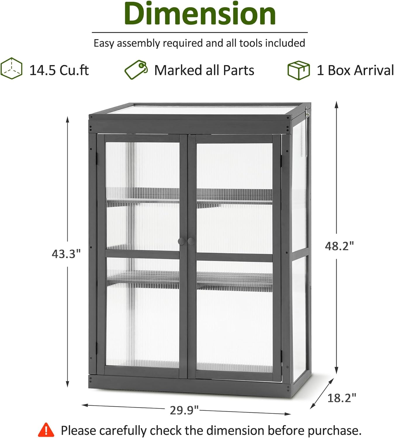 MCombo Wooden Cold Frame Greenhouse, Raised Flower Planter Shelf Protection for Outdoor Indoor Use, 0760 (Dark Grey)