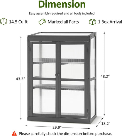 MCombo Wooden Cold Frame Greenhouse, Raised Flower Planter Shelf Protection for Outdoor Indoor Use, 0760 (Dark Grey)