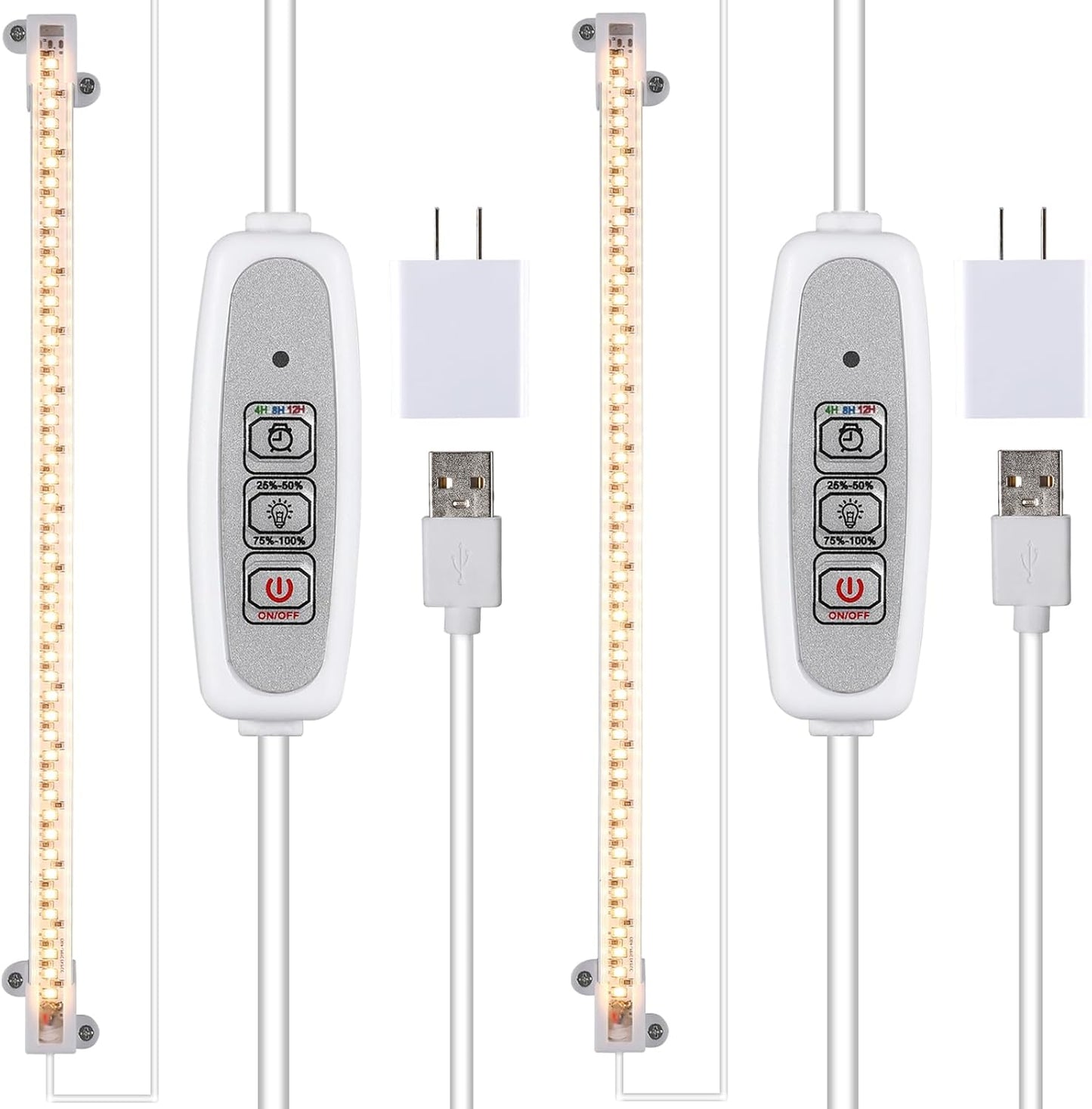 One Strip Growing lamp 2-Pack, Full Spectrum LED Grow Light Strips for Indoor Plants with Auto ON/Off Timer & 4 Dimmable Levels for Green House Hydroponics Succulent (One Head 2 Pack)