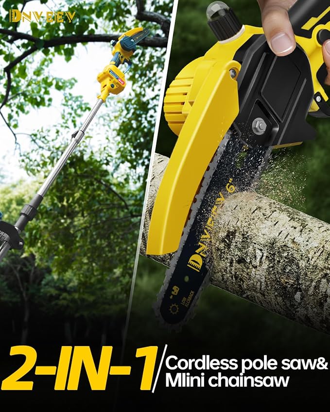 Cordless Pole Saw Electric Tree Trimmer, 2-in-1 Polesaw & Mini Chainsaw with Extension, Includes 2x21V Batteries & Complete Kit for Pruning & Limbing (DHS4088)