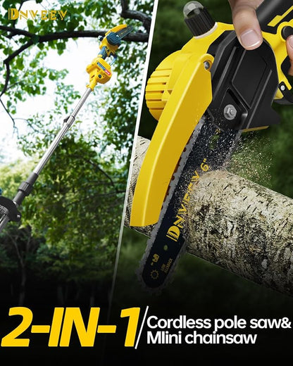 Cordless Pole Saw Electric Tree Trimmer, 2-in-1 Polesaw & Mini Chainsaw with Extension, Includes 2x21V Batteries & Complete Kit for Pruning & Limbing (DHS4088)