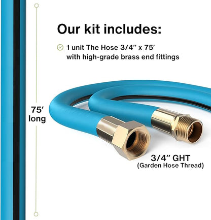 Aeromixer THE HOSE - 3/4 Inch Garden Hose 75 Ft, Kinkless Commercial Garden Hoses, Heavy Duty Industrial Water Hoses for Outdoors, 650 PSI High-Pressure Watering Tool for Farming and Gardening
