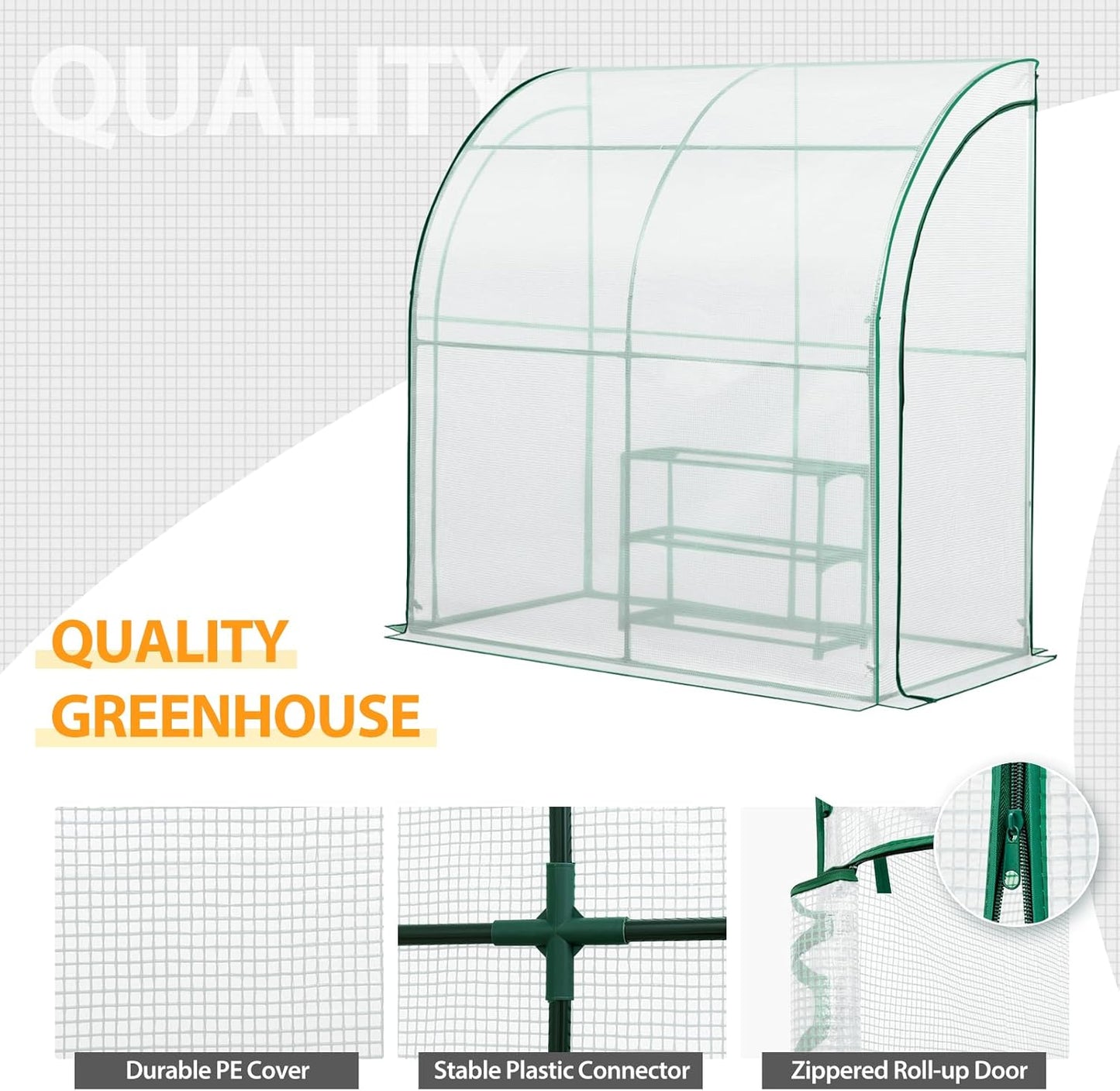 EAGLE PEAK 3 Tier Lean to Portable Greenhouse, Heavy-Duty Indoor & Outdoor Garden with Wire Shelves, 2 Roll-Up Zipper Doors, Easy Assembly, 79"x39"x83" Clear/White PE Cover