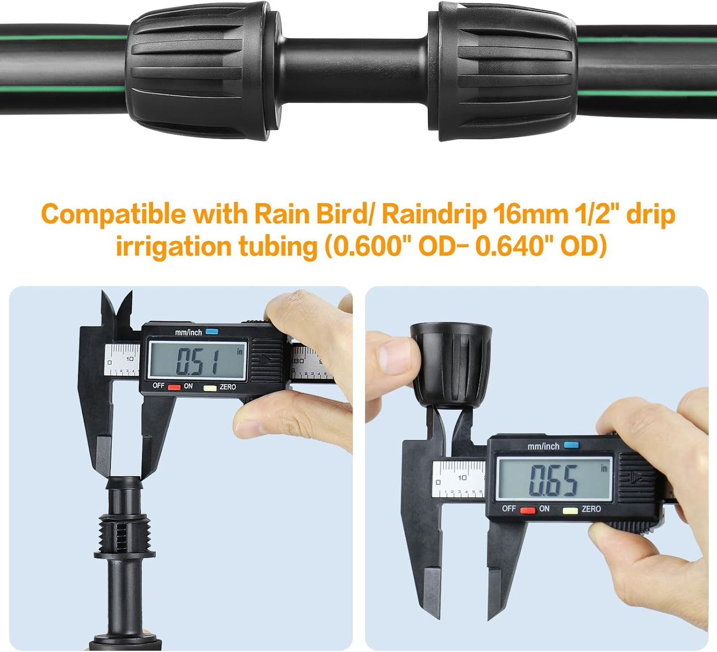 Drip Irrigation Fittings Kit for 1/2 Inch Tubing：1/2'' Drip Line Anti-Drop Barbed Locked Nut Connectors 18 Pieces Set Include 4 Couplings 4 Tees 2 Elbows 3 Valves 3 Reducing Tee 2 Plugs