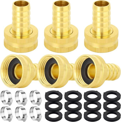 6Pcs 3/4 Barb to 3/4 GHT Female Thread Brass Garden Hose Pipe Connector, Hose Swivel Adapter for Garden Hose Repair