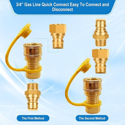 3/4" Natural Gas Quick Connect, Hose Quick Connect,Natural Gas Quick Connect Fittings, Heavy-Duty Brass Large Flow Quick Disconnect for Commercial Kitchen Equipment, Generator Etc Gas Equipment