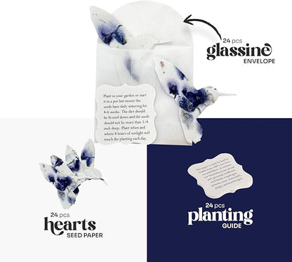 Wildflower Seed Paper - Set of 24 Purple Hummingbird-Shaped with Envelope and Planting Instruction, Writable & Plantable Gift for Plant Lover, Use for Funeral, Memorial, & Life Celebration