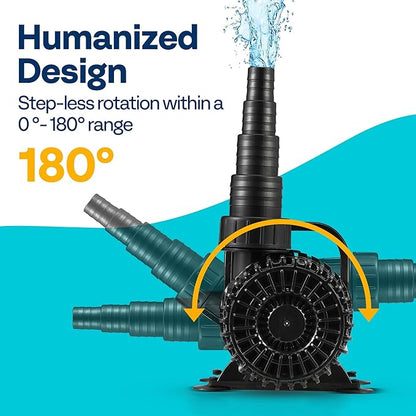 VIVOHOME 175W 3000GPH Submersible Water Pump with 180° Seamless Adjustable Nozzle and Barrier Bag for Koi Pond Waterfall Fountains Fish Tank