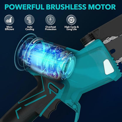 Mini Chainsaw, 8" & 6" Hand Held Cordless Chain Saw with Auto-Oiler, Portable Small Electric Saw Brushless with 2x4.0AH Battery for Tree Pruning Wood Cutting