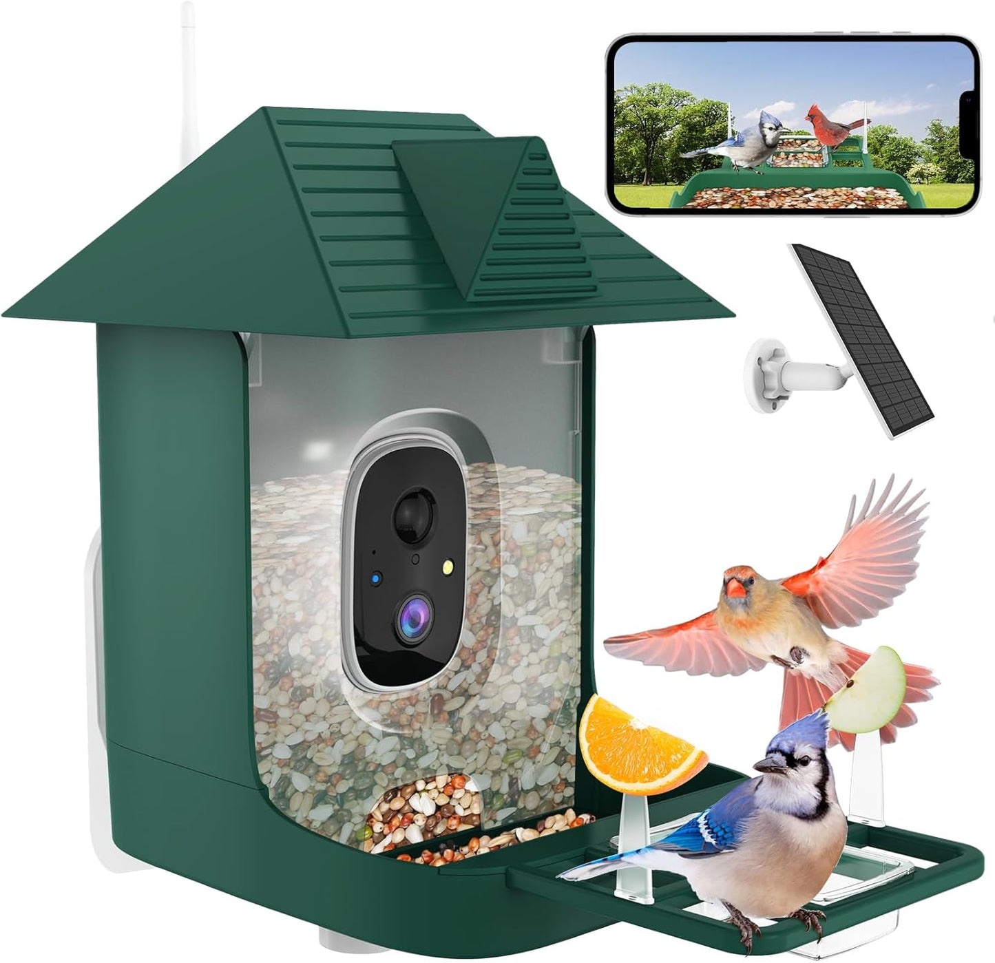 Smart Bird Feeder with Camera,Solar Powered,Waterproof Outdoor WiFi Bird House with Camera,Built in AI Birds Identification,Auto Records FHD Birds Videos to Cloud Storage,Ideal Gift for Mom and Dad