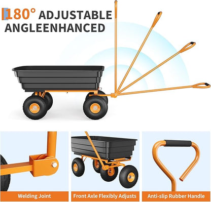 Garden Dump Cart - 1200Lb Capacity Heavy Duty Yard Utility Garden Cart with Removable Dump Bed, All-Terrain Tires & 180° Adjustable Handle for Soil, Plants, Tools