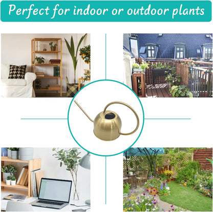 Hamiledyi 50 oz/1500 ml Stainless Steel Watering Can with Long Spout Metal Watering Can Indoor Outdoor Flower Watering Pot for Garden Orchid Bonsai Office Desk Plants (Golden)