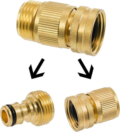 Hourleey Garden Hose Quick Connector, Solid Brass 3/4 Inch GHT Thread Garden Quick Connect Kit, Male and Female No-Leak Water Hose Fittings (8 Set)