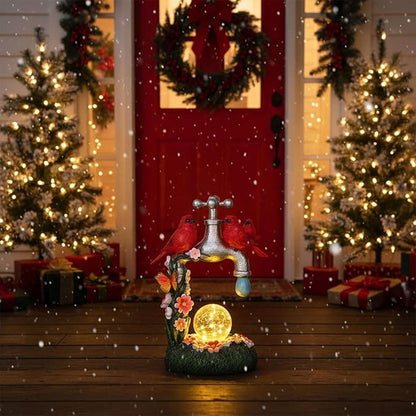 Red Cardinal Bird Statue with LED Ball Light 8.6"Resin Caidinal Figurine Outdoor Waterproof Solar Statues for Yard and Garden Unique Housewarming Birthday Outdoor Gifts for Women Mom Wife Girlfriend