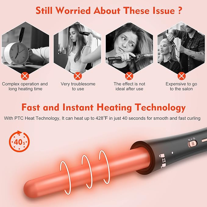 Curling Iron Set, USHOW 6 in 1 Curling Wand Set Hair Iron Kit Instant Heat Up Hair Curler with 6 Interchangeable Tourmaline Ceramic Barrels (0.35'' to 1.25'') Temperature Adjustments, with Gloves