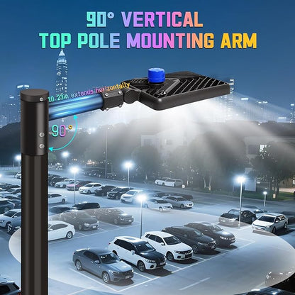 Single Street Light Bracket Adaptor, Sturdy Steel Round Pole Mounting Arm for LED Parking Lot Lights 2 3/8" Top Spoke Extension Pole Mount Bracket for Commercial Slip Fit Shoebox Lighting