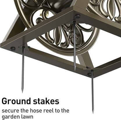 GOFORWILD Garden Wall/Floor Mount Hose Reel, Decorative Hose Reel, Garden Heavy-Duty Water Hose Holder Winder, Holds 200-Feet of 5/8-Inch Hose