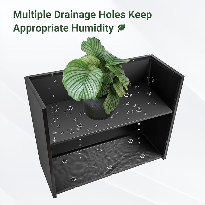 Metal Planter 30" x 12" x 24", Tall Box With Removable Insert Shelf, Black Steel Heavy Duty for Porch, Garden, Patio, Yard