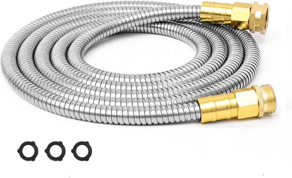 Metal Garden Hose 10ft, Short Stainless Steel Water Hose with Solid Fittings 3/4", Leak-Proof Small Hose for Outdoor,Outside,Yard,Lawn Patio