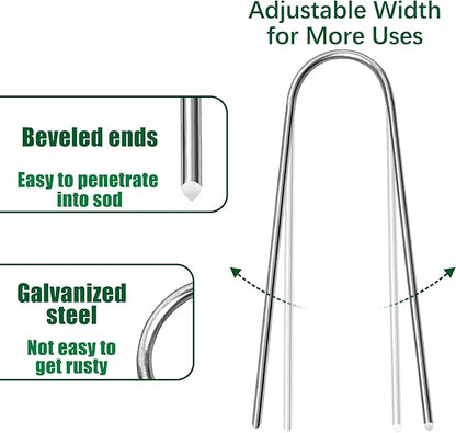 200 Pack Garden Stakes 4 Inch U-Shaped Drip Irrigation Stakes Galvanized Landscape Staples Garden Pins Ground Stakes for Soaker Hose Drip Line Tubing Yard Lawn Staples