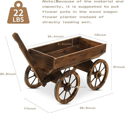 Garden Wooden Decor Rustic Flower Pot,Planters Wagon Indoor Outdoor Backyard Balcony Decor,for Outside Garden Decor Wheelbarrow Planter for Patio (Wooden Wagon)