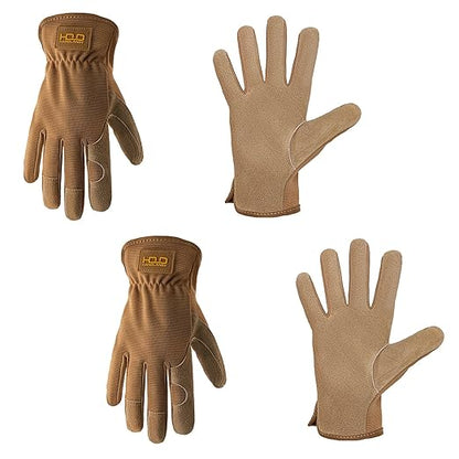 HLDD HANDLANDY 2 Pairs Leather Gardening Gloves for Men, Utility Work Gloves for Gardening, Yardwork, Construction, Mechanics, Great Garden Gifts for Men Women