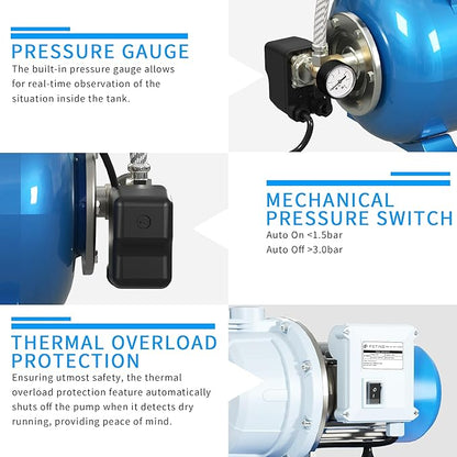 FOTING 1.5HP Shallow Well Pump with Pressure Tank, 115V 1340GPH Automatic Irrigation Water Booster Jet Pump, Water Pumps Booster System 164FT for Home Garden Lawn Farm