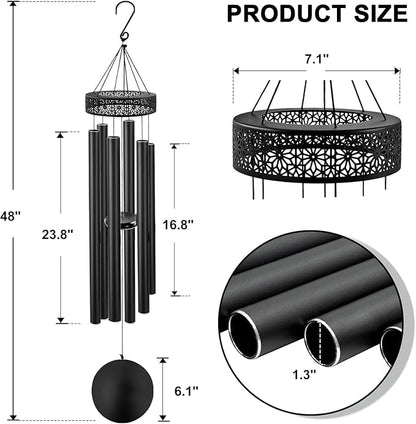 ASTARIN 48'' Wind Chimes for Outside Deep Tone - Large Windchimes with 6 Heavy Tubes, Outdoor Memorial Chimes Outdoor for Garden Hanging Décor,Sympathy Gifts，Black