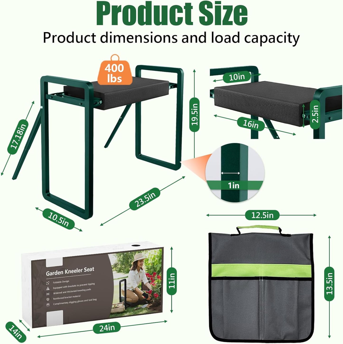 seasky Foldable Garden Kneeling and Seat, Anti-Tipping Garden Bench Widened Thick Soft Kneeling Pad, Heavy Duty Gardening Stool with Garden Tool Bag,Gardening Gift for Women(Without Gloves)