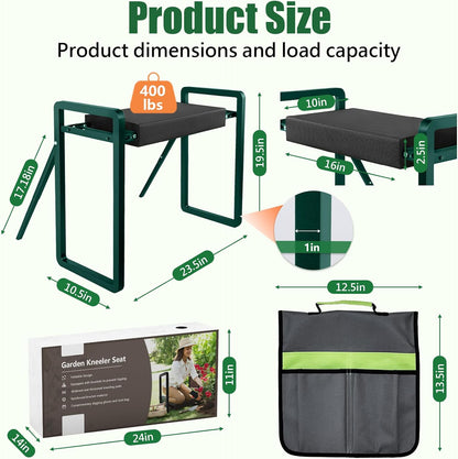seasky Foldable Garden Kneeling and Seat, Anti-Tipping Garden Bench Widened Thick Soft Kneeling Pad, Heavy Duty Gardening Stool with Garden Tool Bag,Gardening Gift for Women(Without Gloves)