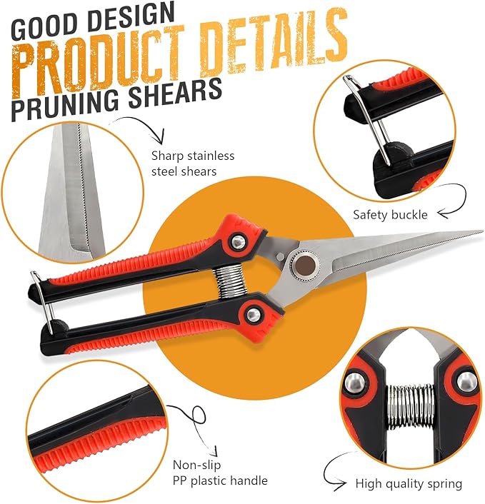 4 Pack Garden Pruning Shears Stainless Steel Clipper Kits, Handheld Garden Trimming Scissors with Sharp Blade Snips Scissors- Gardening Tools for Flowers Plant Branches (Curved & Straight Blade)