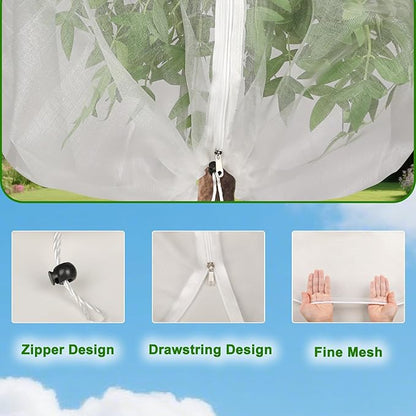 2-Pack 6 x 6ft Garden Netting with Zipper & Drawstring, Reusable Fine Mesh Cover for Plants, Fruit Trees, Vegetable Protection from Birds, Squirrels, Deer