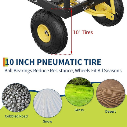 GarveeLife 900 LBS Garden Cart with Removable Mesh Sides, Heavy Duty Steel Garden Wagon with Adjustable Handles & 10 in Pneumatic Tires, Utility Wagon for Lawn Camping Farm Yard, Black+Yellow