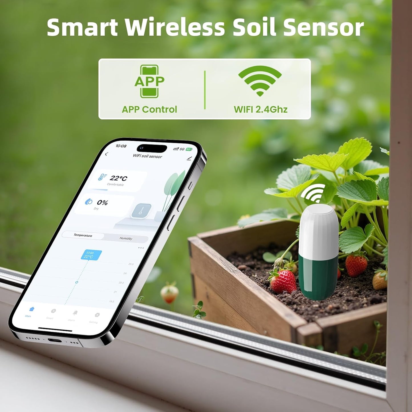 Moisture Meter Plants, Soil Meter, Wireless WiFi Soil Moisture Sensor, 2-in-1 Soil Moisture Meter, WiFi, Garden, Lawn, Potted Plants Care